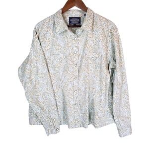 Rough Stock Women's XXL Western Pearl Snap Shirt Paisley Print Long Sleeve